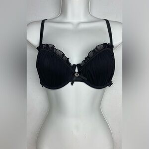 LS BLK Ruffled Lightly Lined Underwire, 34D *P1079